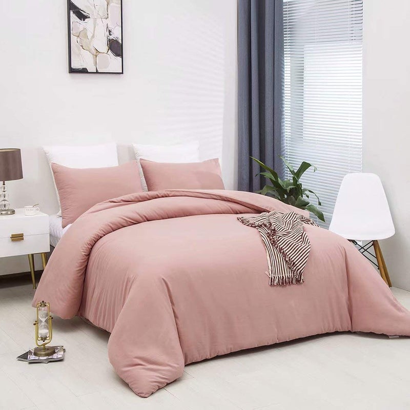 Cottonight Pink Comforter Set Queen Women Girls Blush Pink Bedding Set Full Quilts Blanket Solid Color Dusty Rose Comforter Set - Image 2